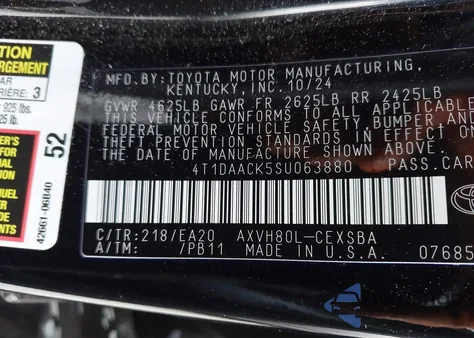 2025 Toyota Camry Le/Se/Xle/Xse from USA, damaged, VIN 4T1DAACK5SU063880
